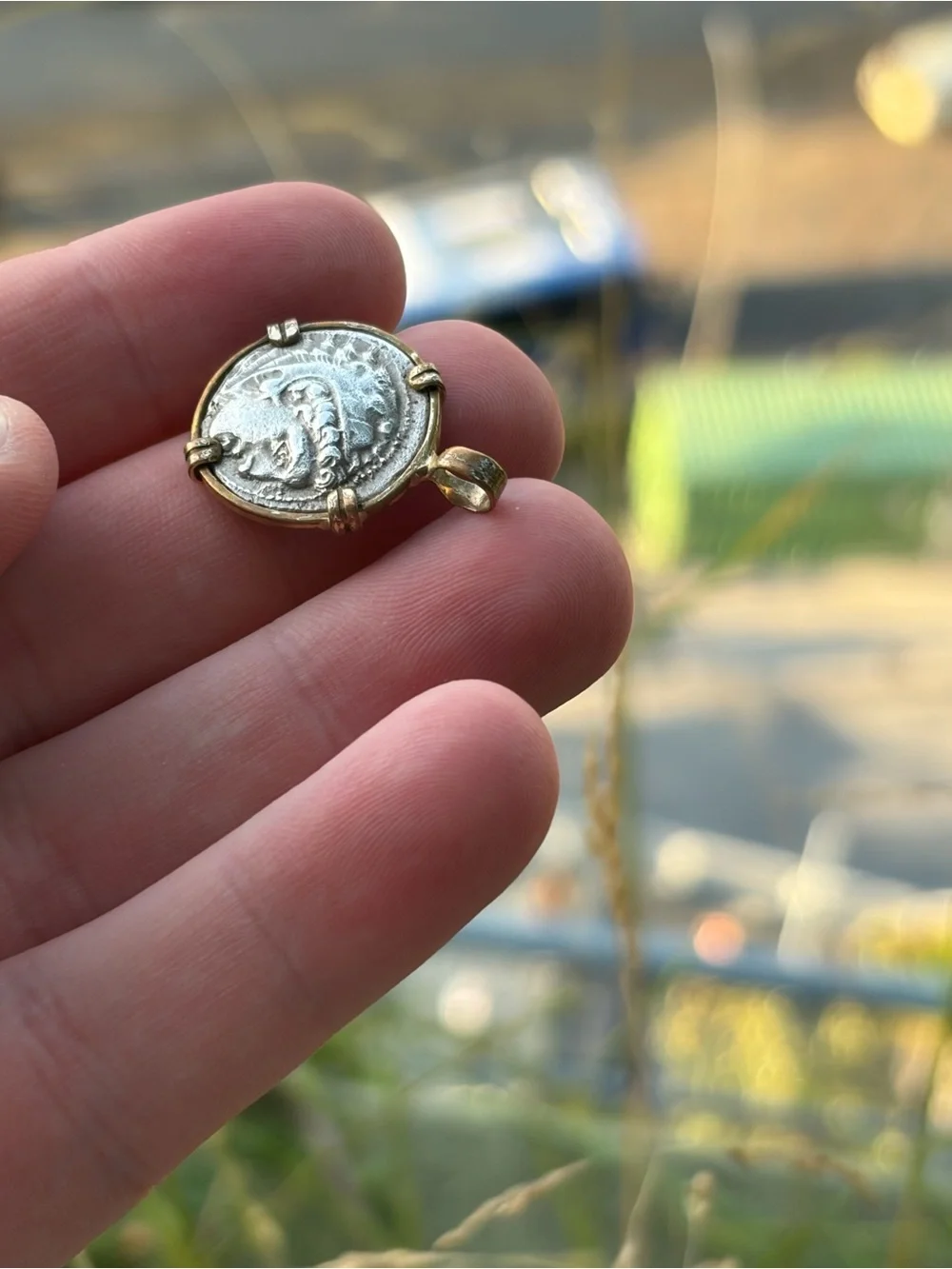 Ancient Greek Silver Coin Pendant Gold Bezel Heracles Zeus Alexander w/ COA